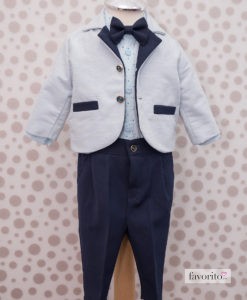 Costumas Lucas cu camasa tip body, include 6 piese, albastru-gri (3-9 luni)-2