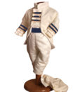 Costum Victor de ocazie cu redingota, catifea, alb ivoire cu accente albastre(0-3 3-6 luni)-1