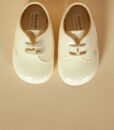 Pantofiori bebe cu sireturi, piele ecologica lacuita, alb-ivoire, Baypods UK (16-17-18)-02